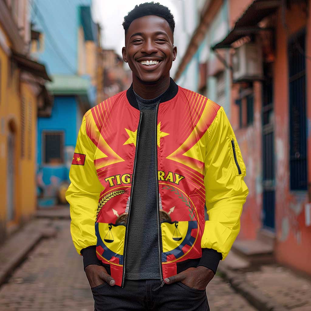 Personalized Tigray Region Sleeve Zip Bomber Jacket Coat Of Arms With Tigray Map