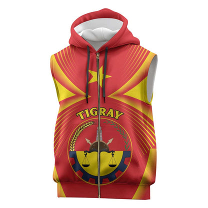 Personalized Tigray Region Sleeveless Zip Hoodie Coat Of Arms With Tigray Map - African Pride
