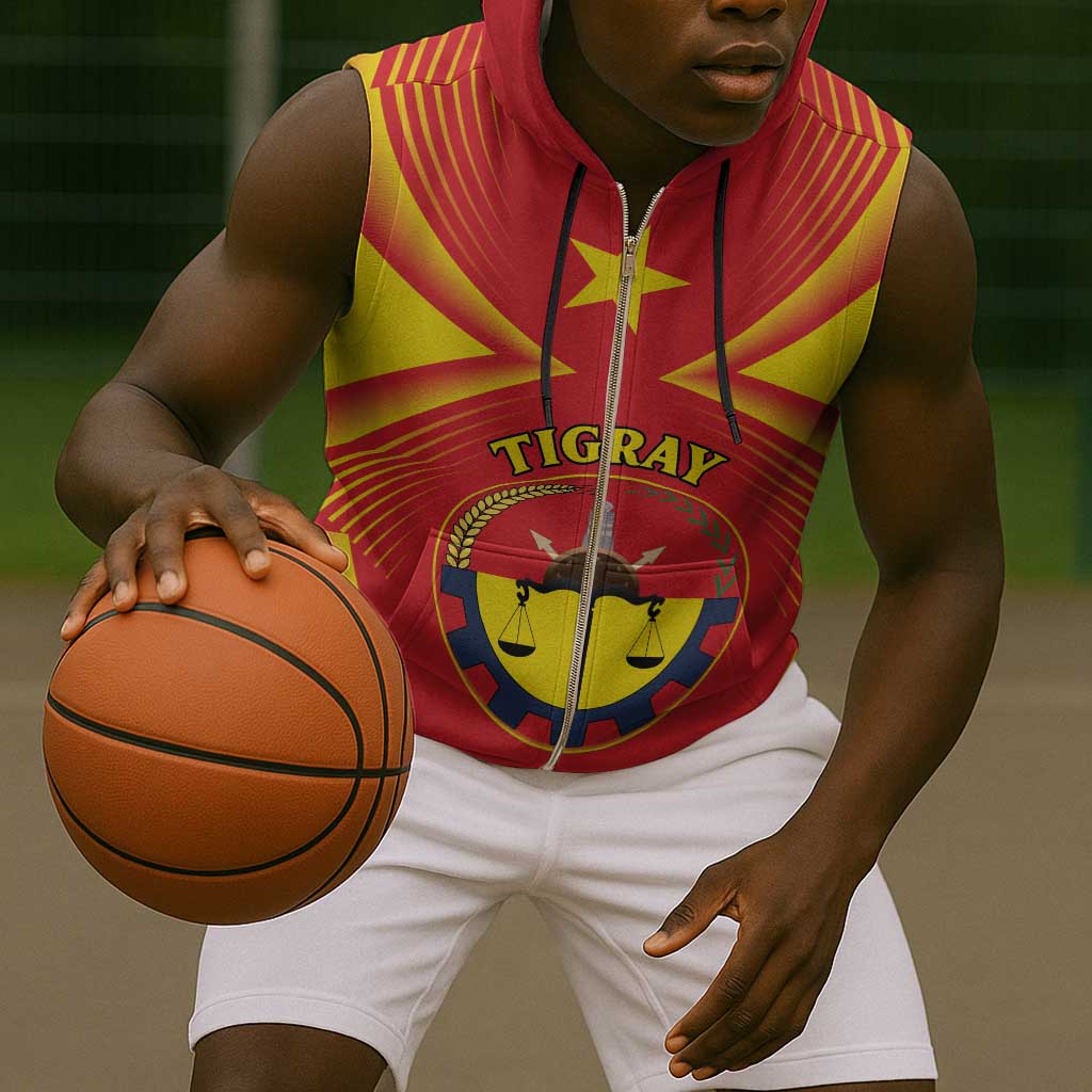 Personalized Tigray Region Sleeveless Zip Hoodie Coat Of Arms With Tigray Map - African Pride