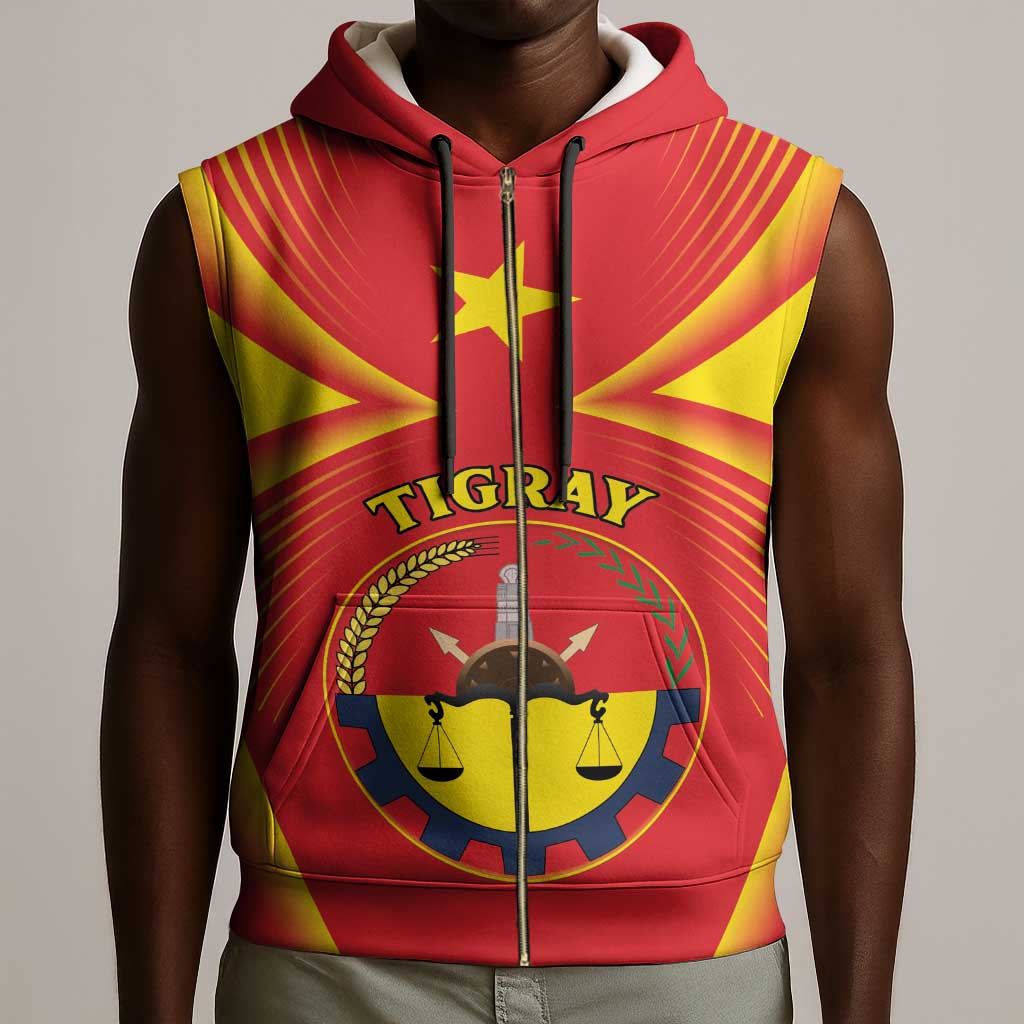 Personalized Tigray Region Sleeveless Zip Hoodie Coat Of Arms With Tigray Map - African Pride