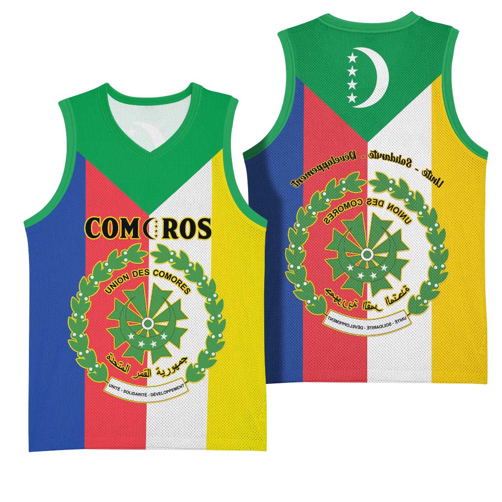 Comoros Coat Of Arms Flag Style Basketball Jersey - African Pride