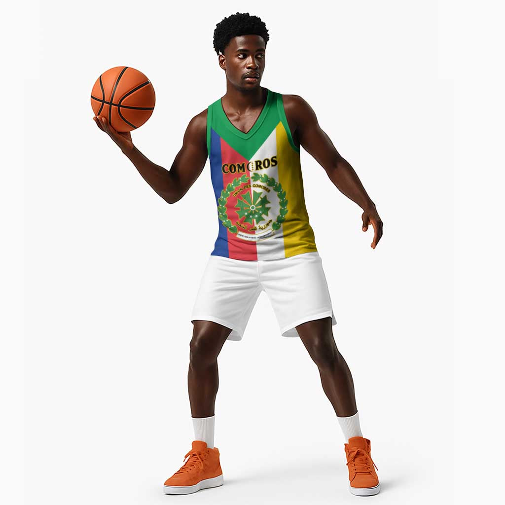 Comoros Coat Of Arms Flag Style Basketball Jersey - African Pride