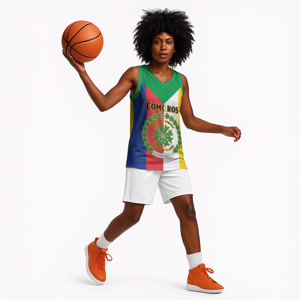 Comoros Coat Of Arms Flag Style Basketball Jersey - African Pride