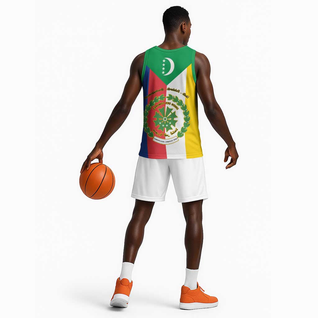 Comoros Coat Of Arms Flag Style Basketball Jersey - African Pride