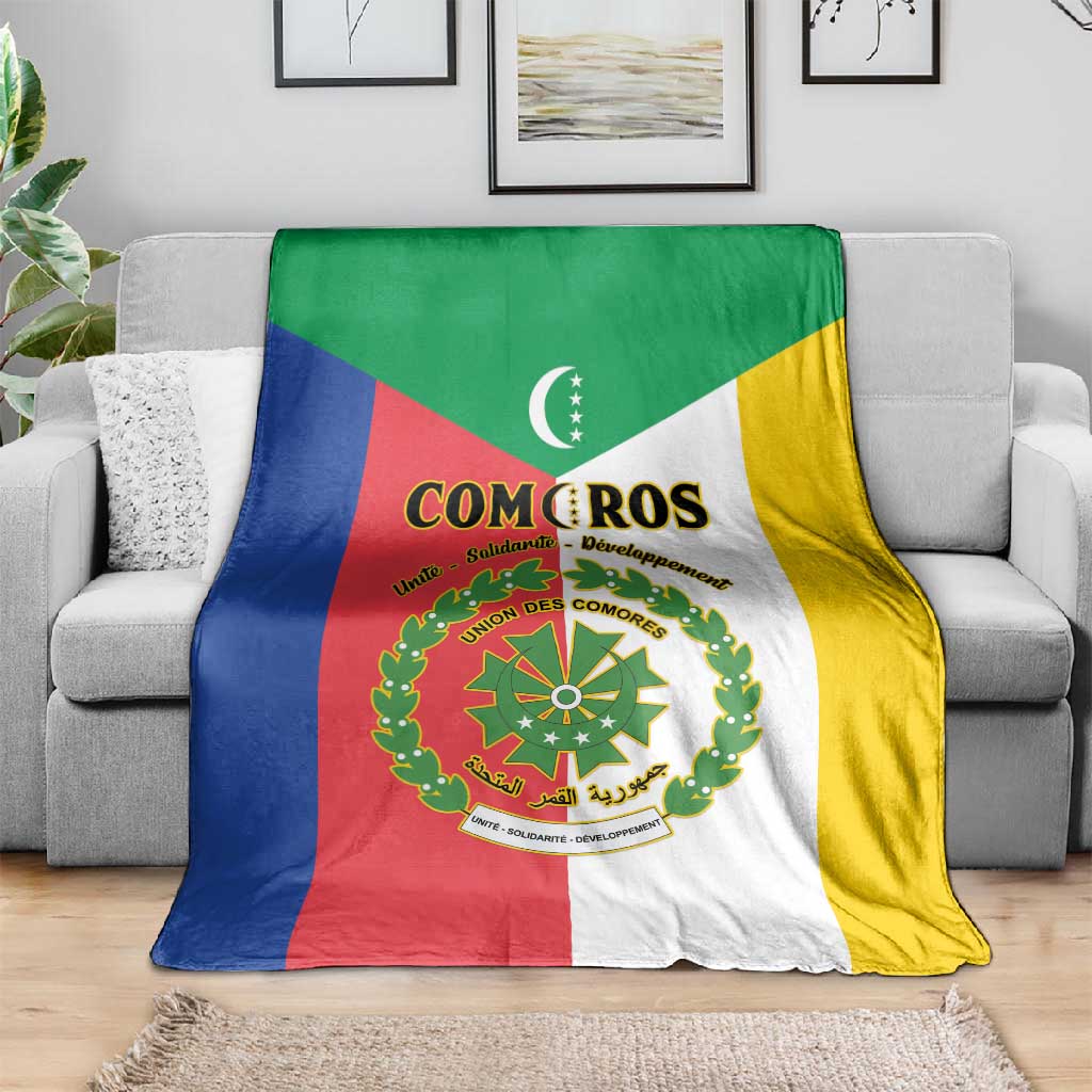 Comoros Coat Of Arms Flag Style Blanket