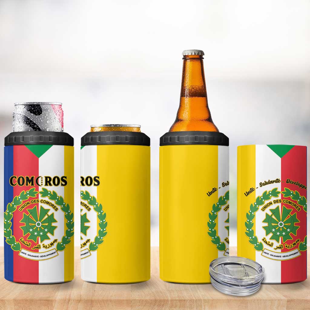 Comoros Coat Of Arms Flag Style 4 in 1 Can Cooler Tumbler