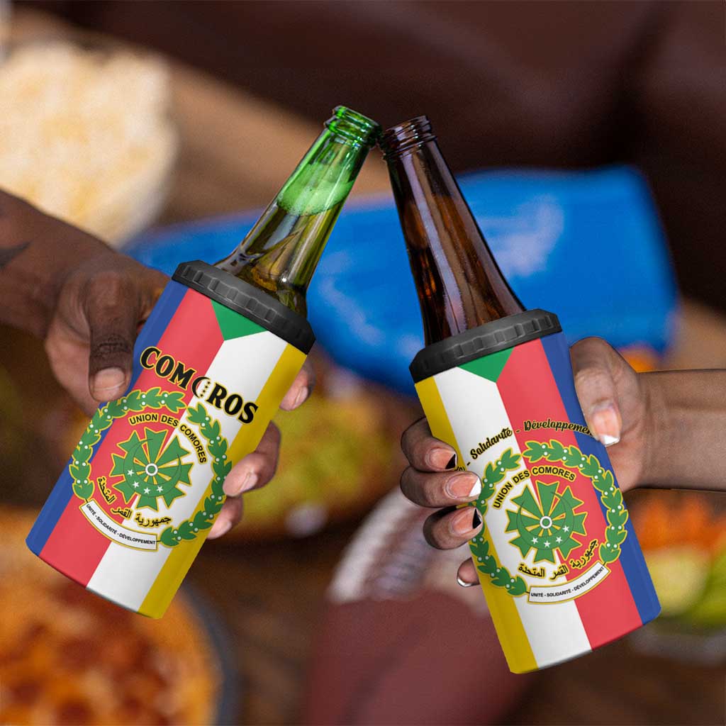Comoros Coat Of Arms Flag Style 4 in 1 Can Cooler Tumbler