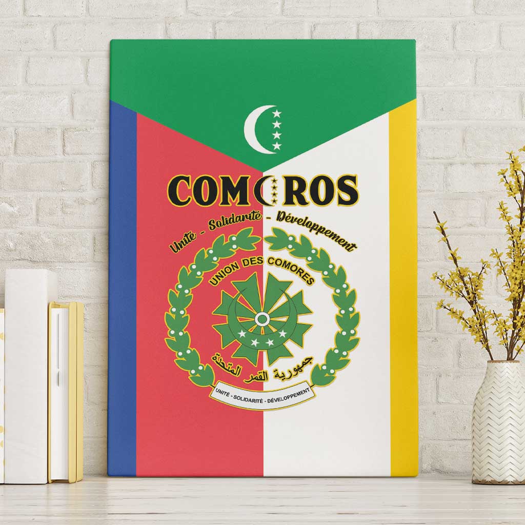 Comoros Coat Of Arms Flag Style Canvas Wall Art