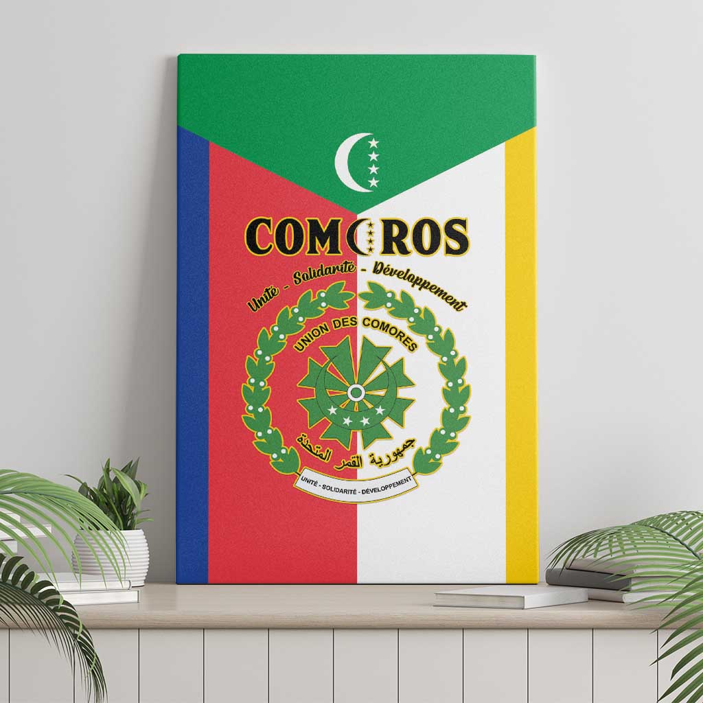 Comoros Coat Of Arms Flag Style Canvas Wall Art