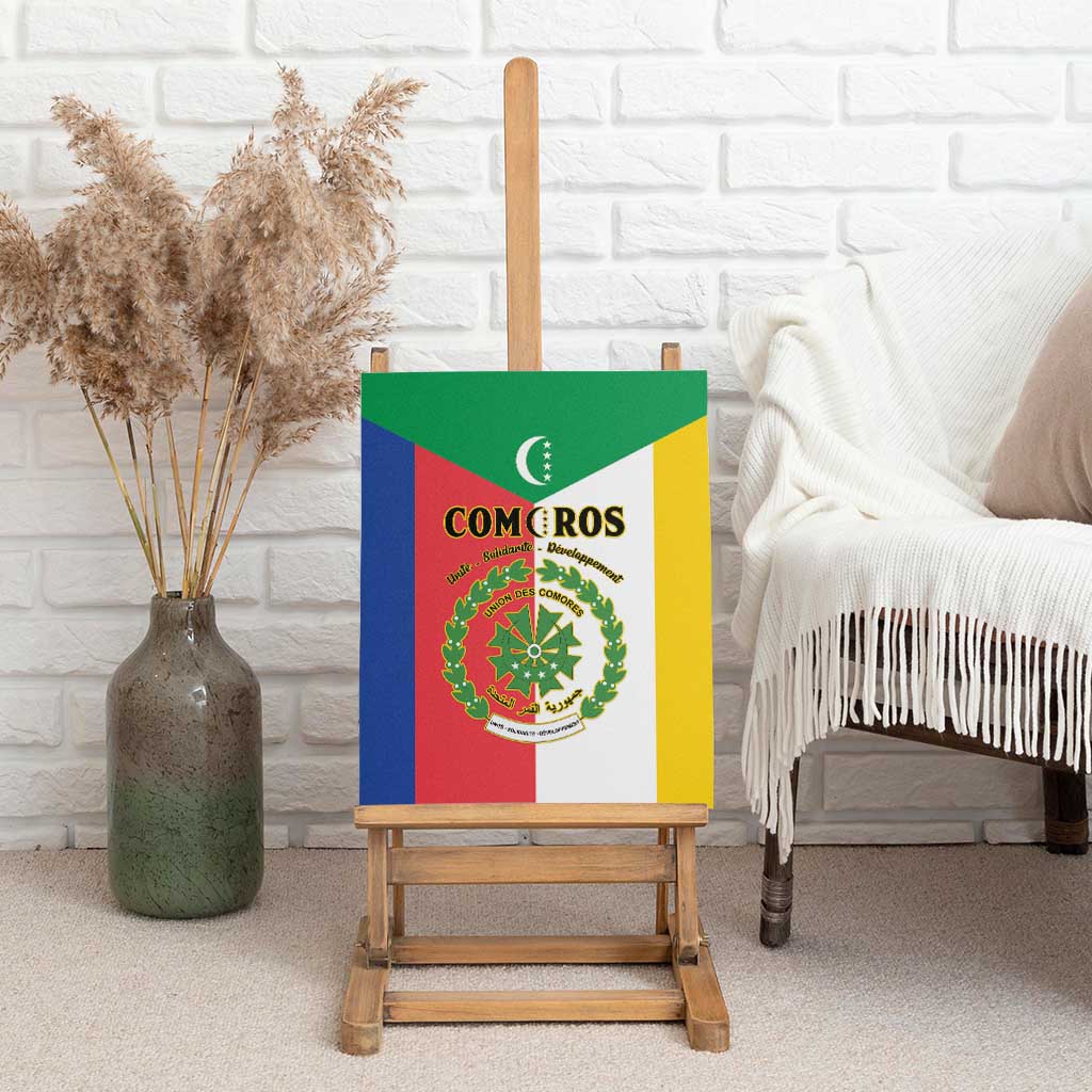 Comoros Coat Of Arms Flag Style Canvas Wall Art
