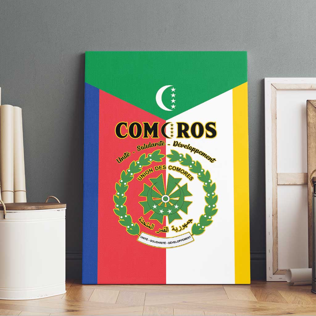 Comoros Coat Of Arms Flag Style Canvas Wall Art