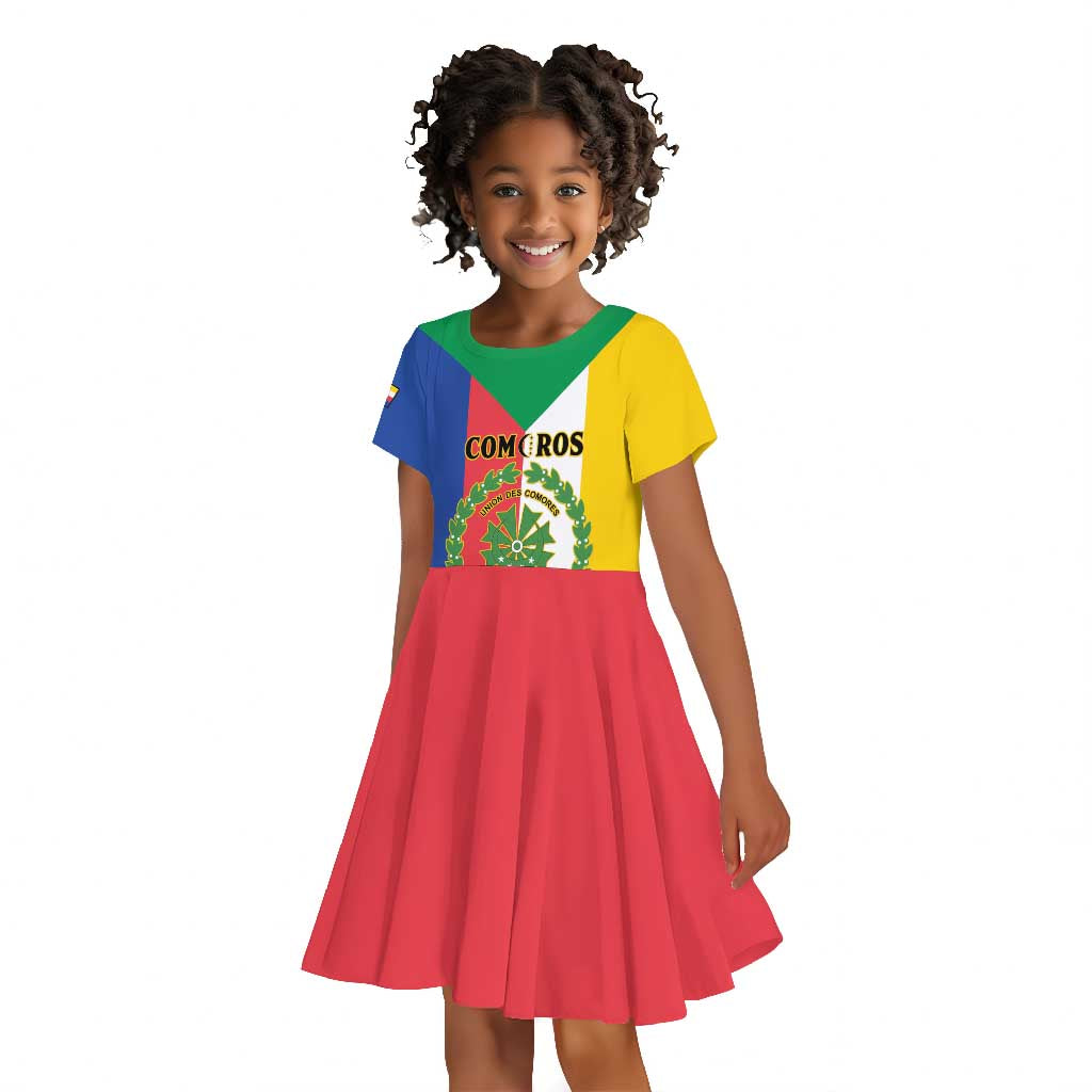 Comoros Coat Of Arms Flag Style Kid Short Sleeve Dress