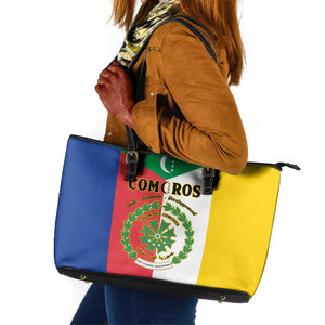 Comoros Coat Of Arms Flag Style Leather Tote Bag