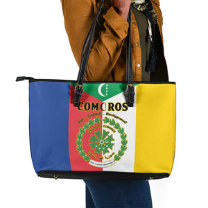 Comoros Coat Of Arms Flag Style Leather Tote Bag