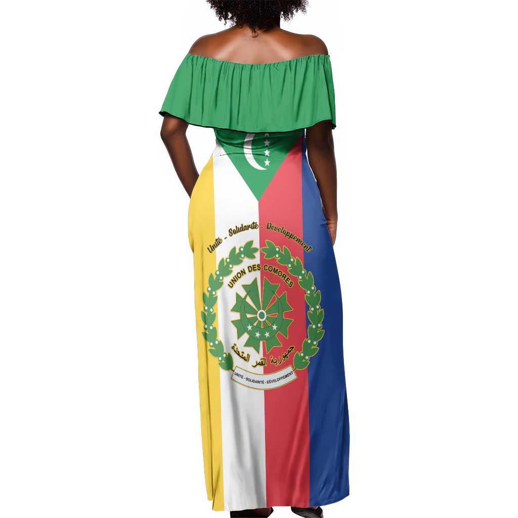Comoros Coat Of Arms Flag Style Off Shoulder Maxi Dress