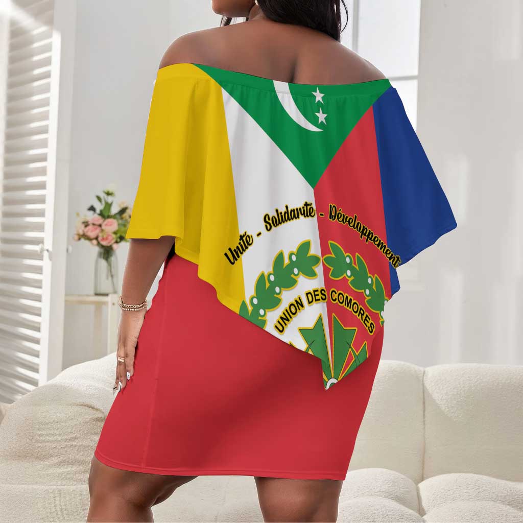 Comoros Coat Of Arms Flag Style Off Shoulder Short Dress