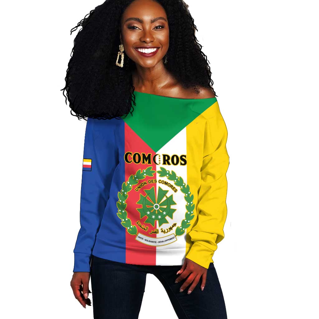 Comoros Coat Of Arms Flag Style Off Shoulder Sweater