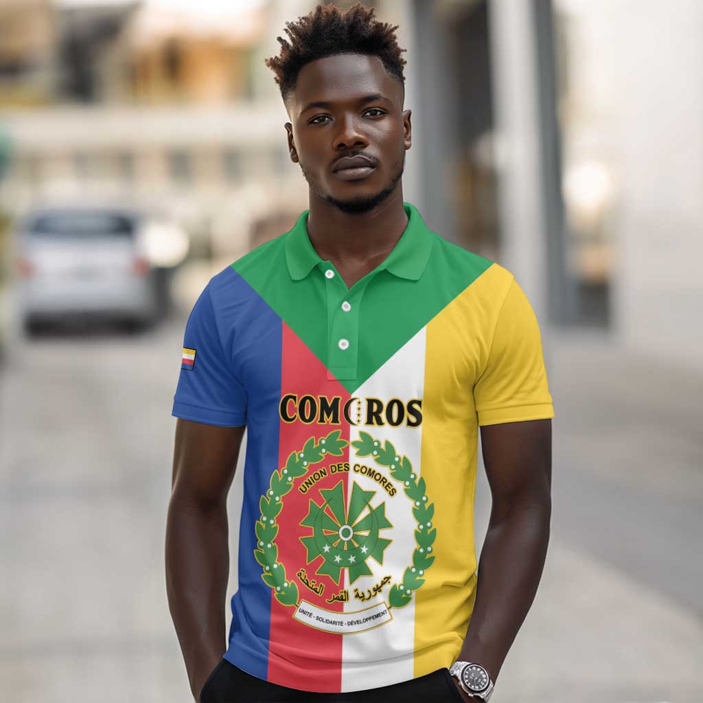 Comoros Coat Of Arms Flag Style Polo Shirt