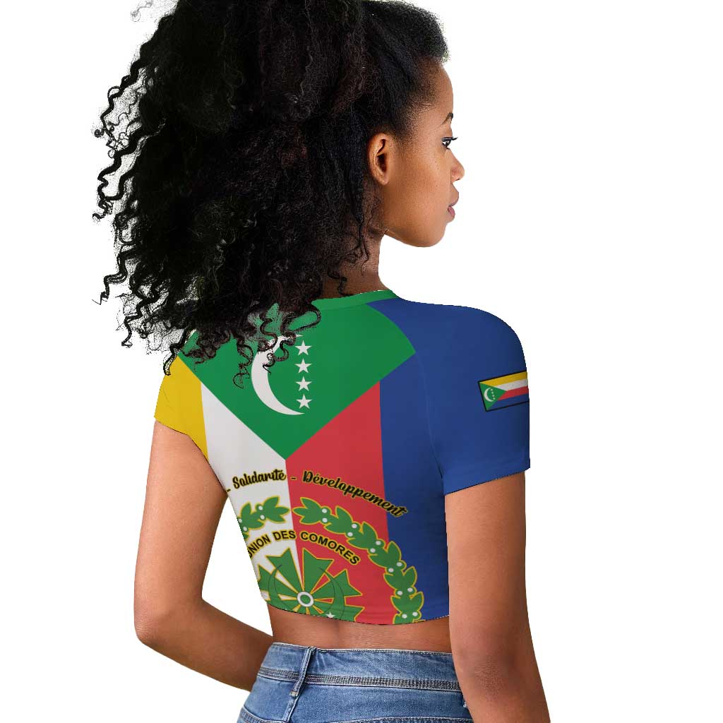 Comoros Coat Of Arms Flag Style Raglan Cropped T shirt