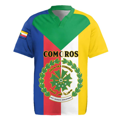 Comoros Coat Of Arms Flag Style Rugby Jersey