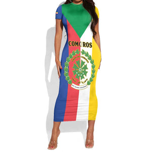 Comoros Coat Of Arms Flag Style Short Sleeve Bodycon Dress LT15