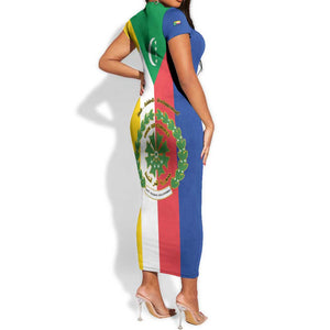 Comoros Coat Of Arms Flag Style Short Sleeve Bodycon Dress LT15
