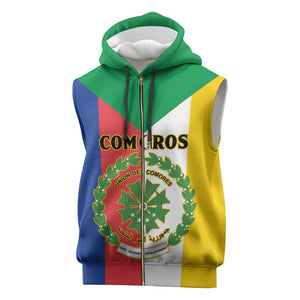 Comoros Coat Of Arms Flag Style Sleeveless Zip Hoodie - African Pride