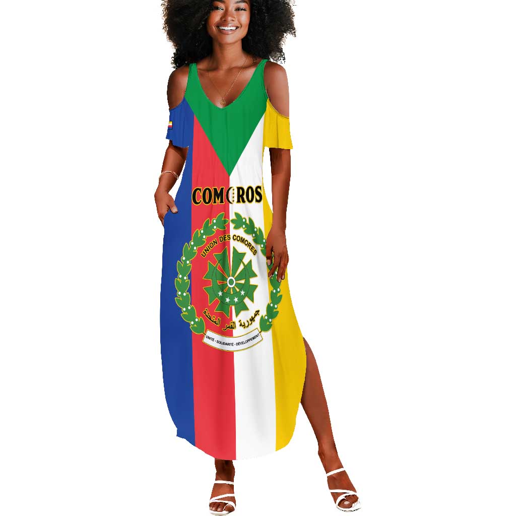 Comoros Coat Of Arms Flag Style Summer Maxi Dress