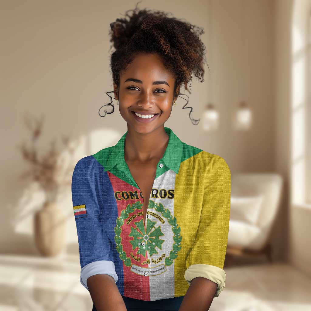 Comoros Coat Of Arms Flag Style Women Casual Shirt