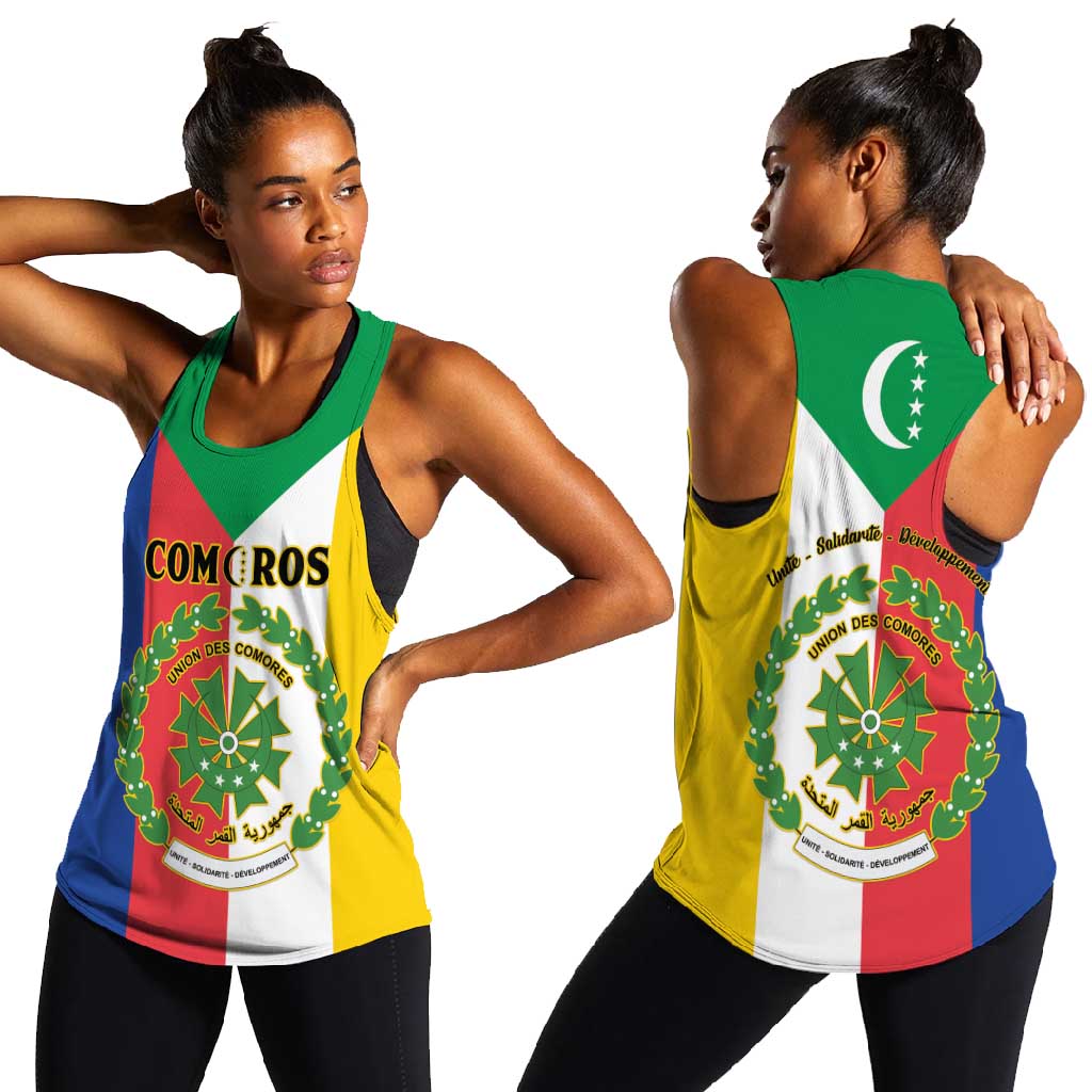 Comoros Coat Of Arms Flag Style Women Racerback Tank