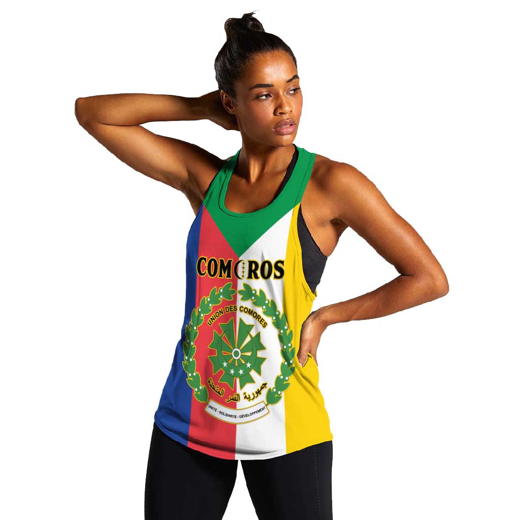 Comoros Coat Of Arms Flag Style Women Racerback Tank