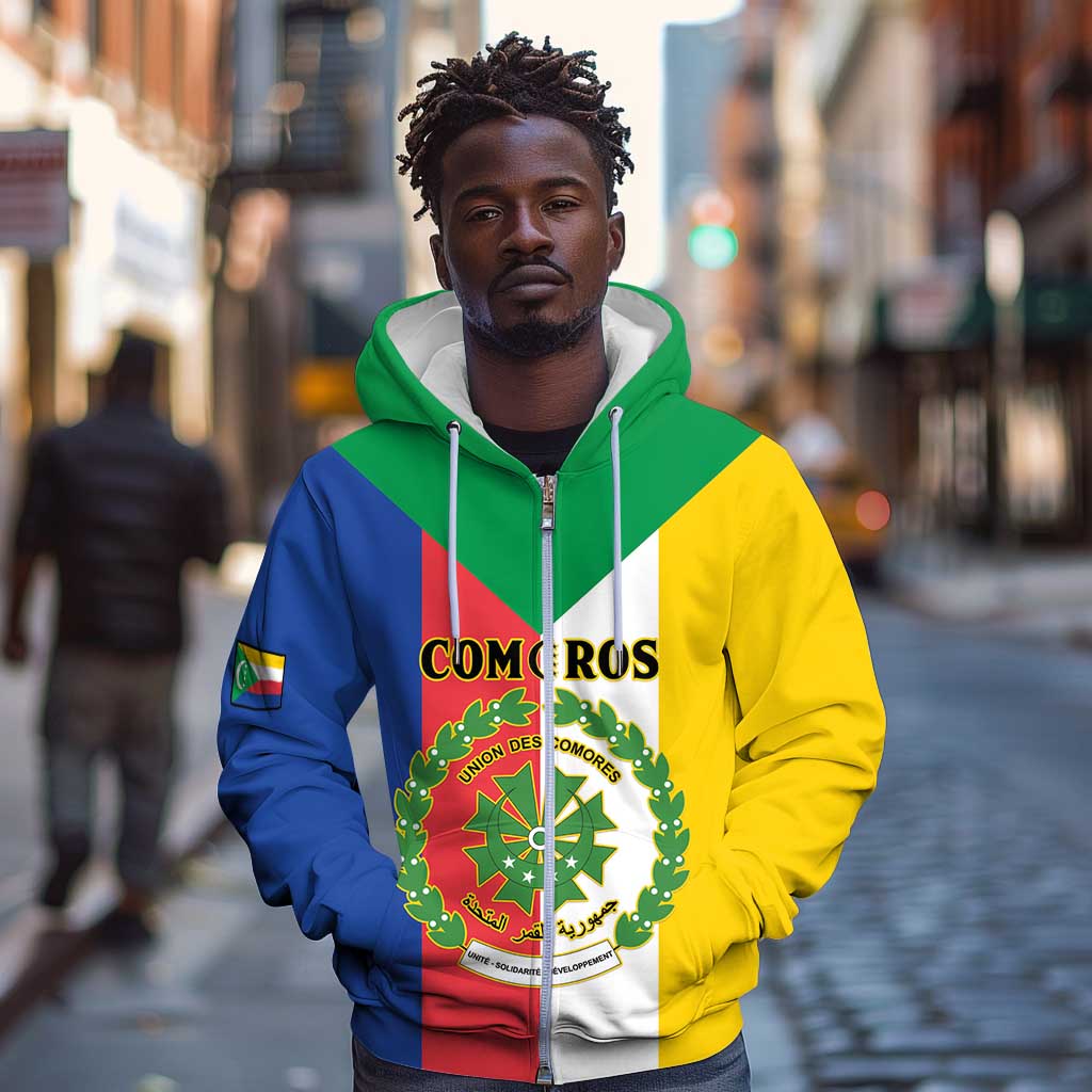 Comoros Coat Of Arms Flag Style Zip Hoodie