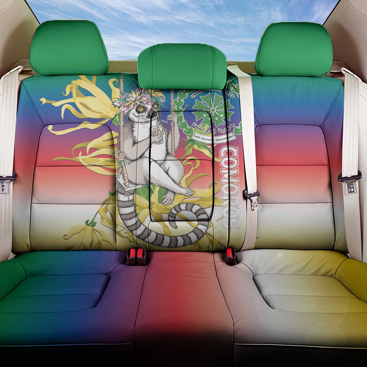 Comoros Back Car Seat Cover Mongoose Lemur With Ylang Ylang
