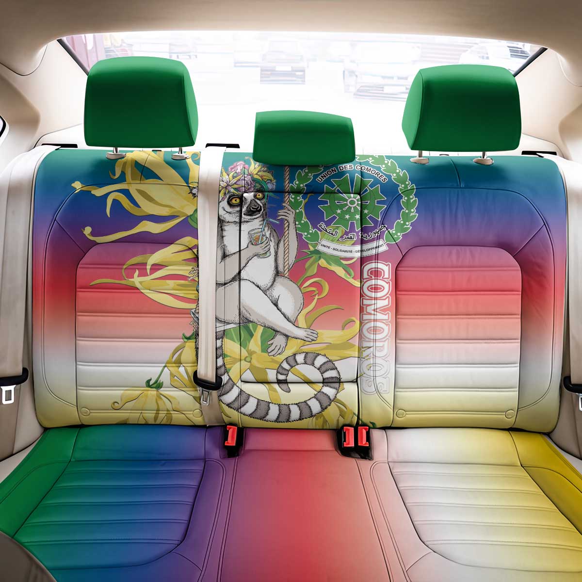 Comoros Back Car Seat Cover Mongoose Lemur With Ylang Ylang