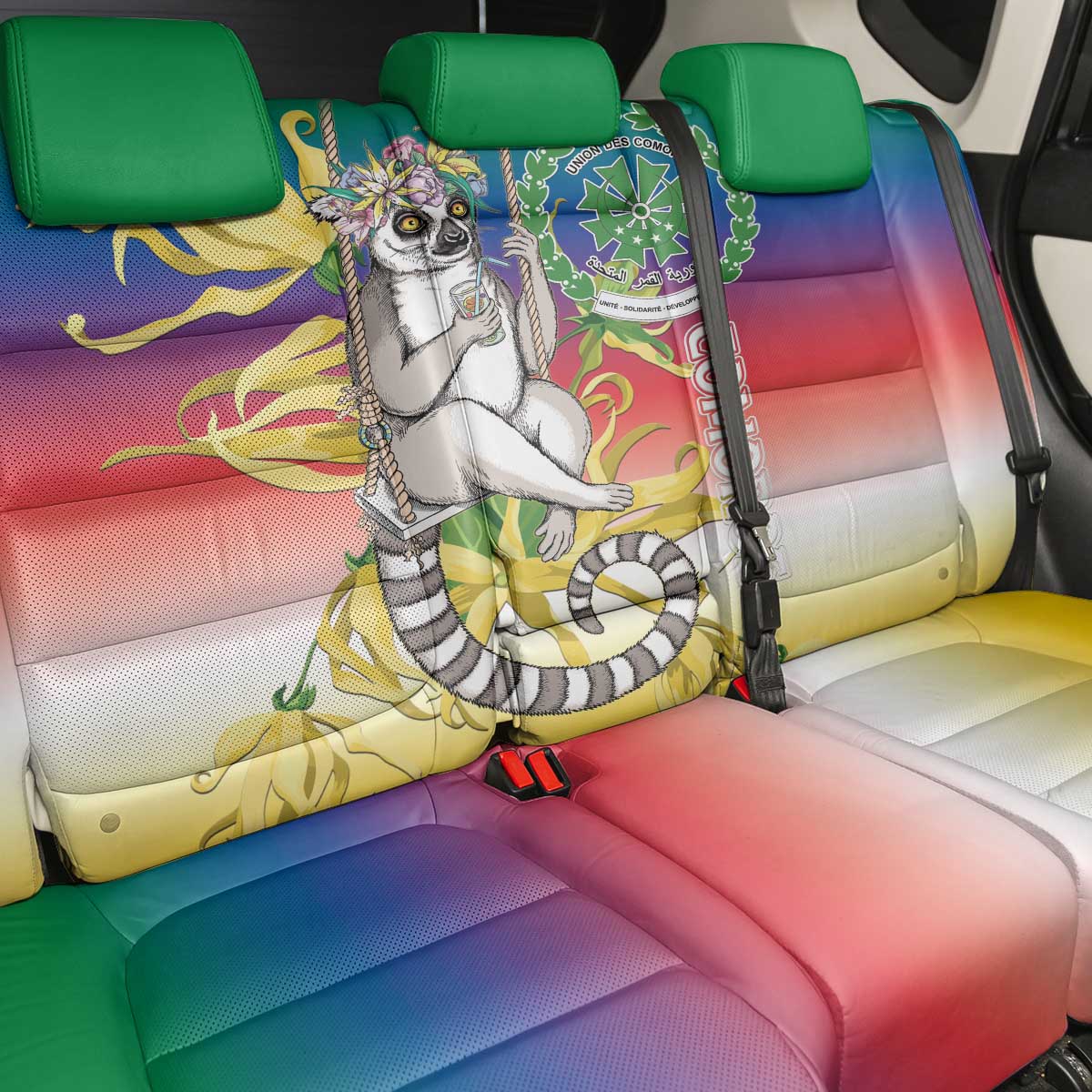 Comoros Back Car Seat Cover Mongoose Lemur With Ylang Ylang