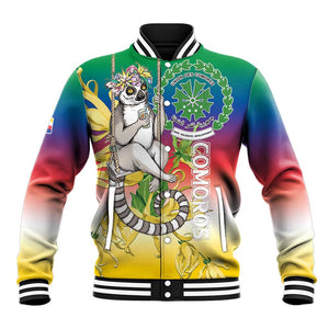 Comoros Baseball Jacket Mongoose Lemur With Ylang Ylang