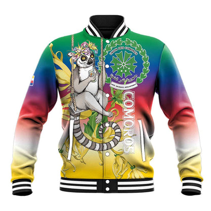 Comoros Baseball Jacket Mongoose Lemur With Ylang Ylang