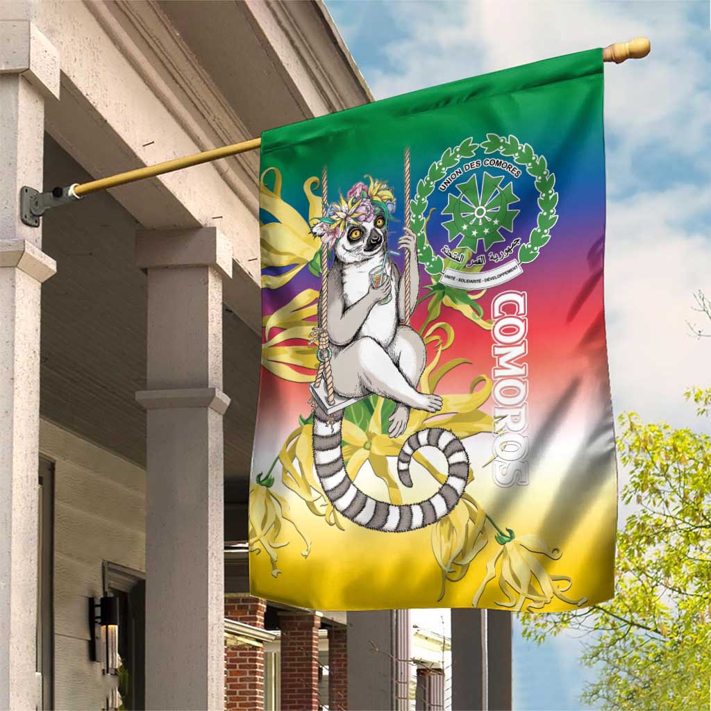 Comoros Garden Flag Mongoose Lemur With Ylang Ylang