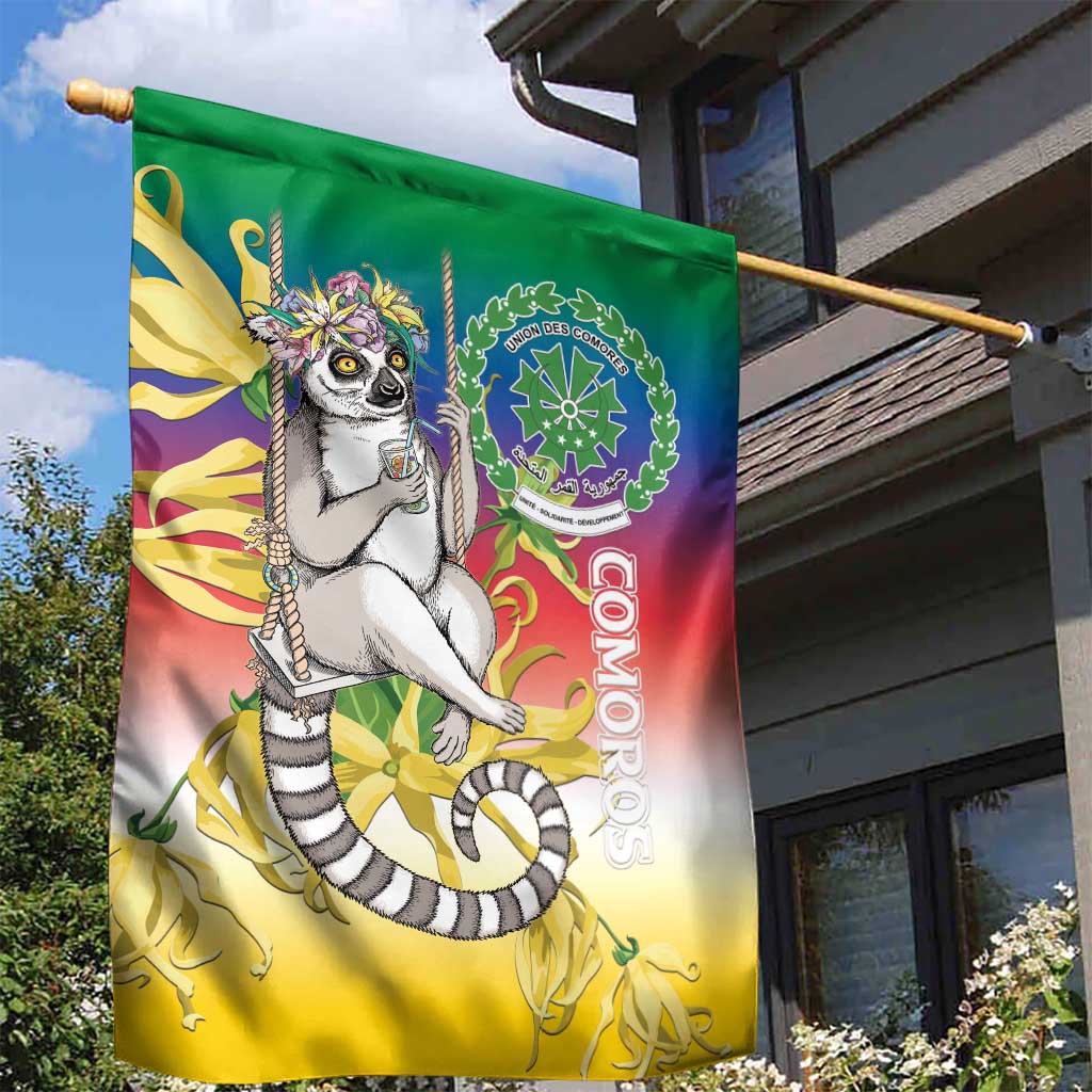 Comoros Garden Flag Mongoose Lemur With Ylang Ylang