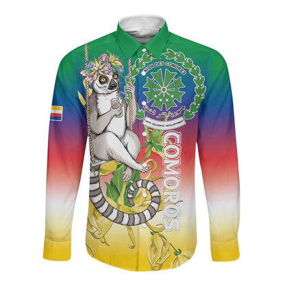 Comoros Long Sleeve Button Shirt Mongoose Lemur With Ylang Ylang