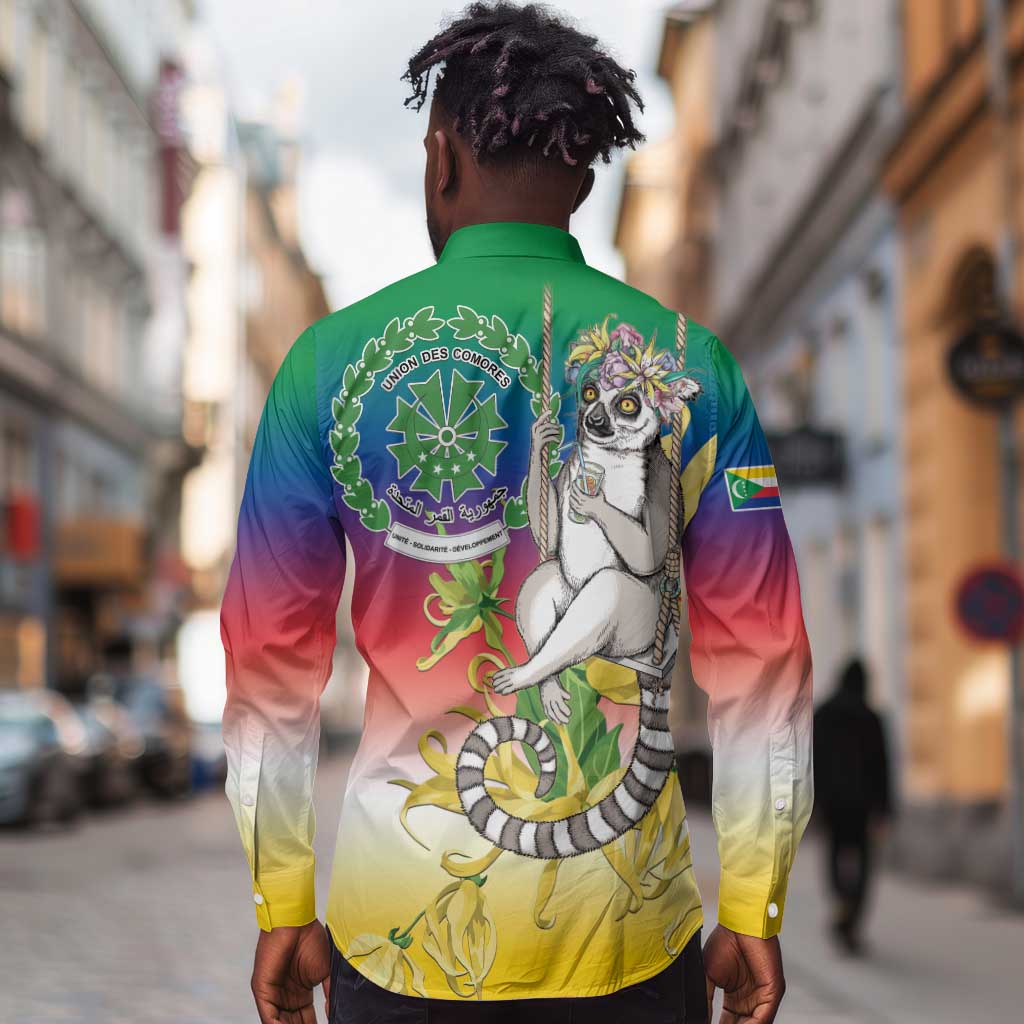 Comoros Long Sleeve Button Shirt Mongoose Lemur With Ylang Ylang
