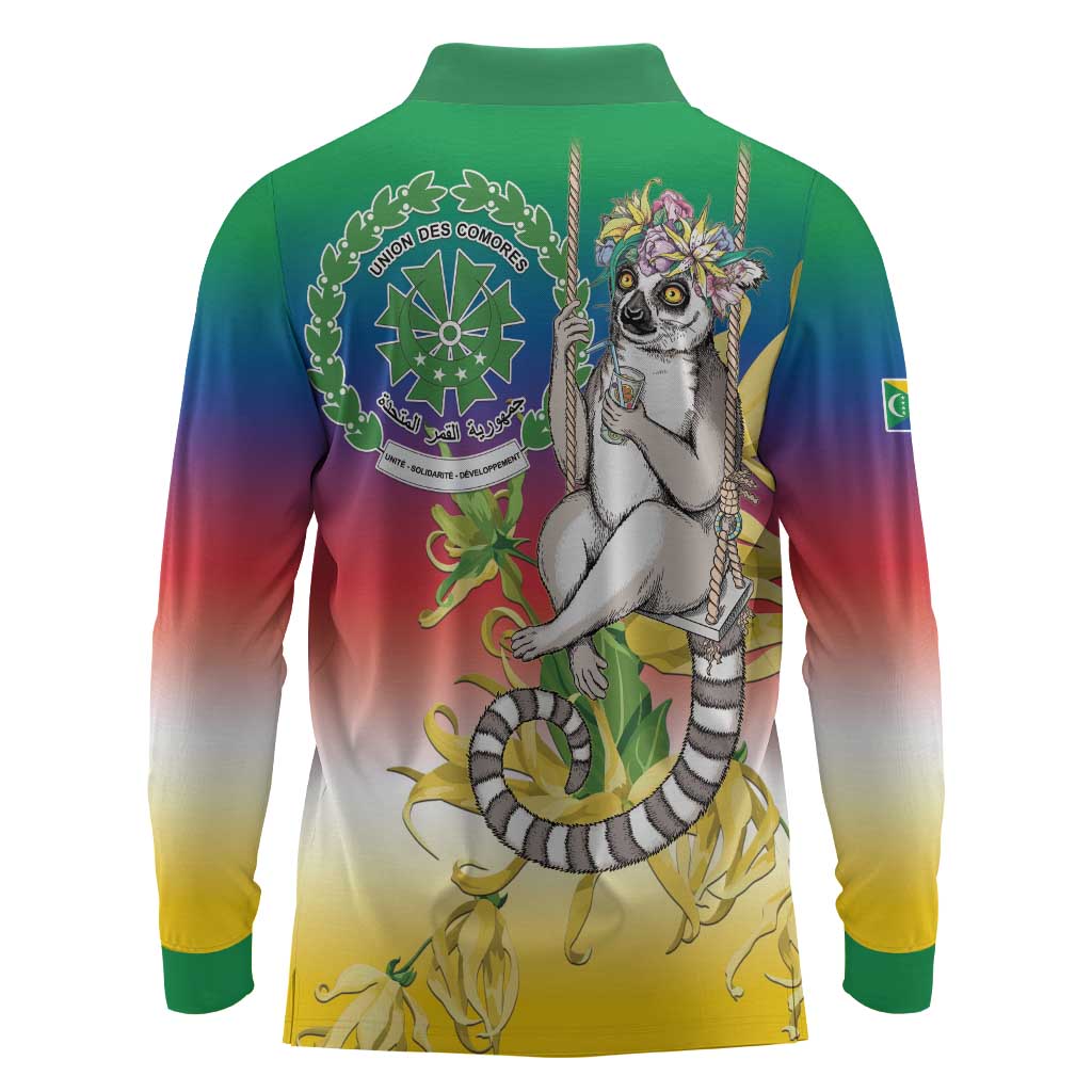 Comoros Long Sleeve Polo Shirt Mongoose Lemur With Ylang Ylang