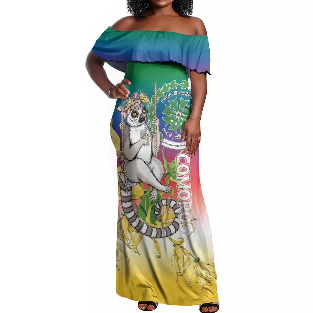 Comoros Off Shoulder Maxi Dress Mongoose Lemur With Ylang Ylang