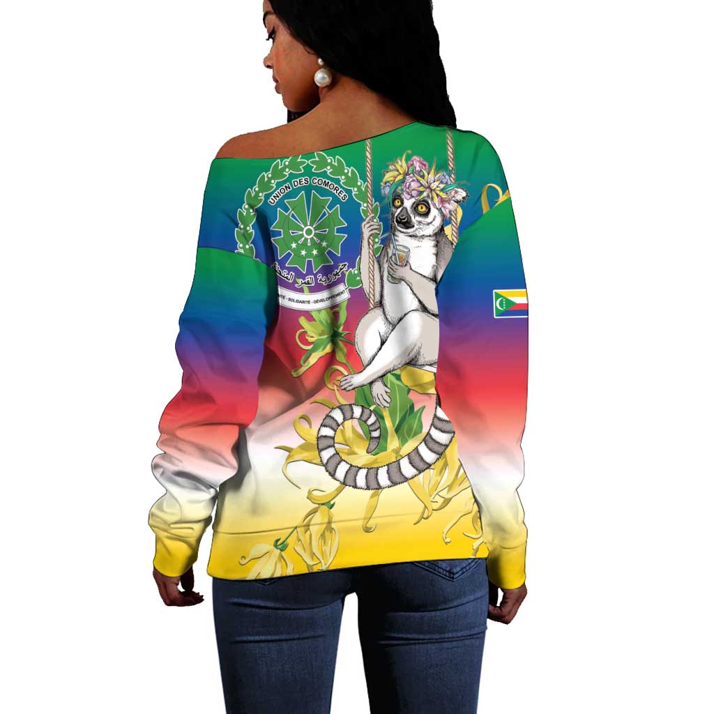 Comoros Off Shoulder Sweater Mongoose Lemur With Ylang Ylang