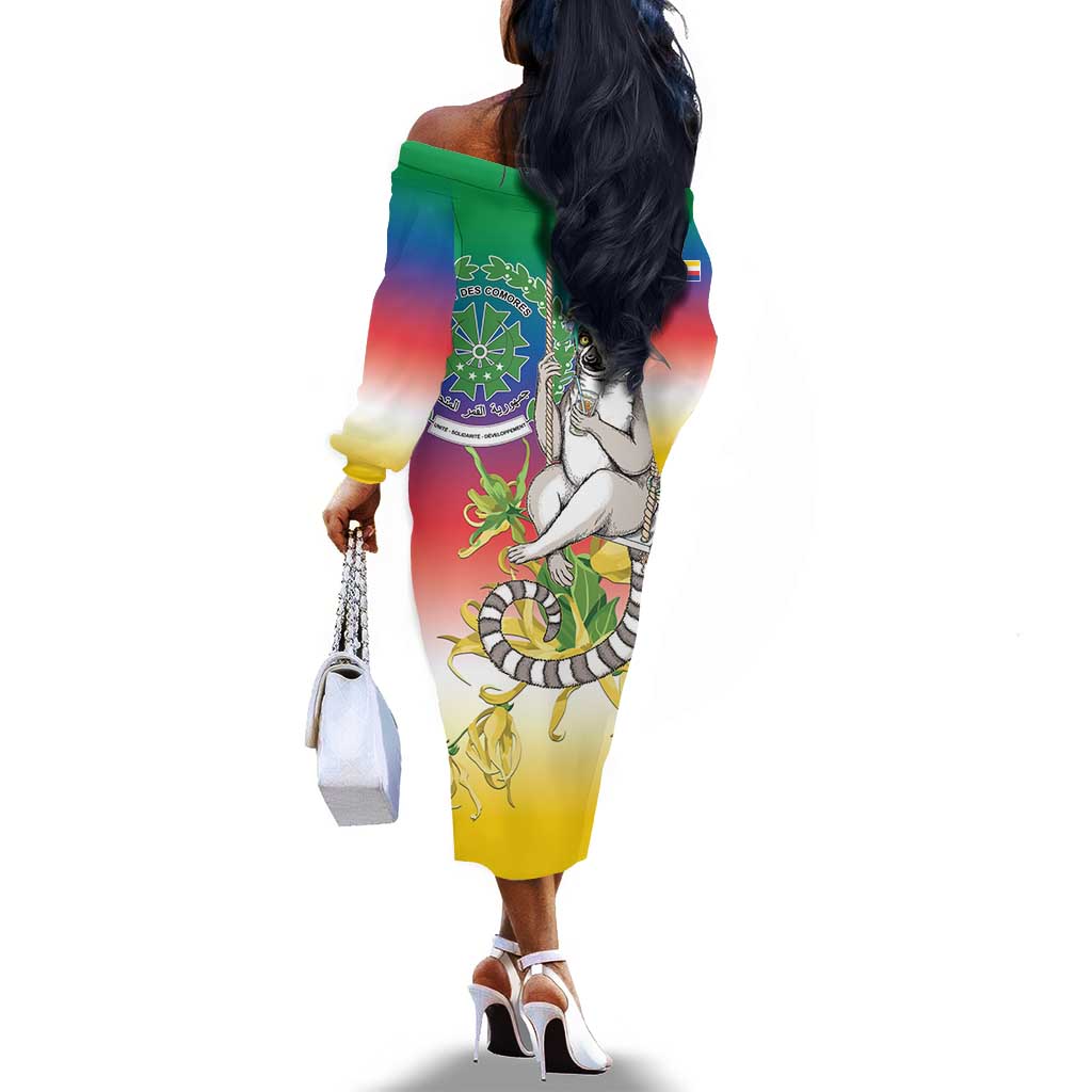 Comoros Off The Shoulder Long Sleeve Dress Mongoose Lemur With Ylang Ylang
