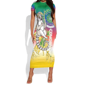 Comoros Short Sleeve Bodycon Dress Mongoose Lemur With Ylang Ylang LT15