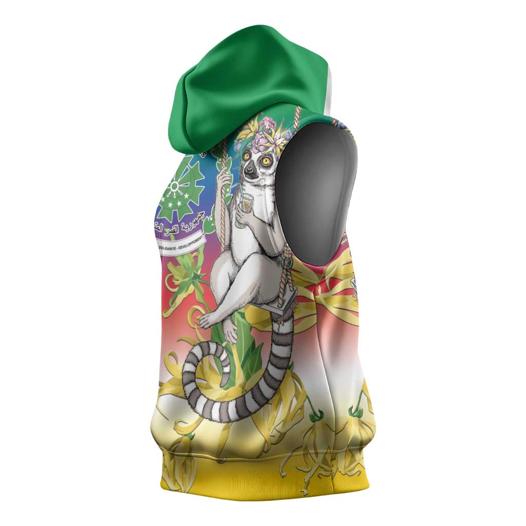 Comoros Sleeveless Hoodie Mongoose Lemur With Ylang Ylang - African Pride