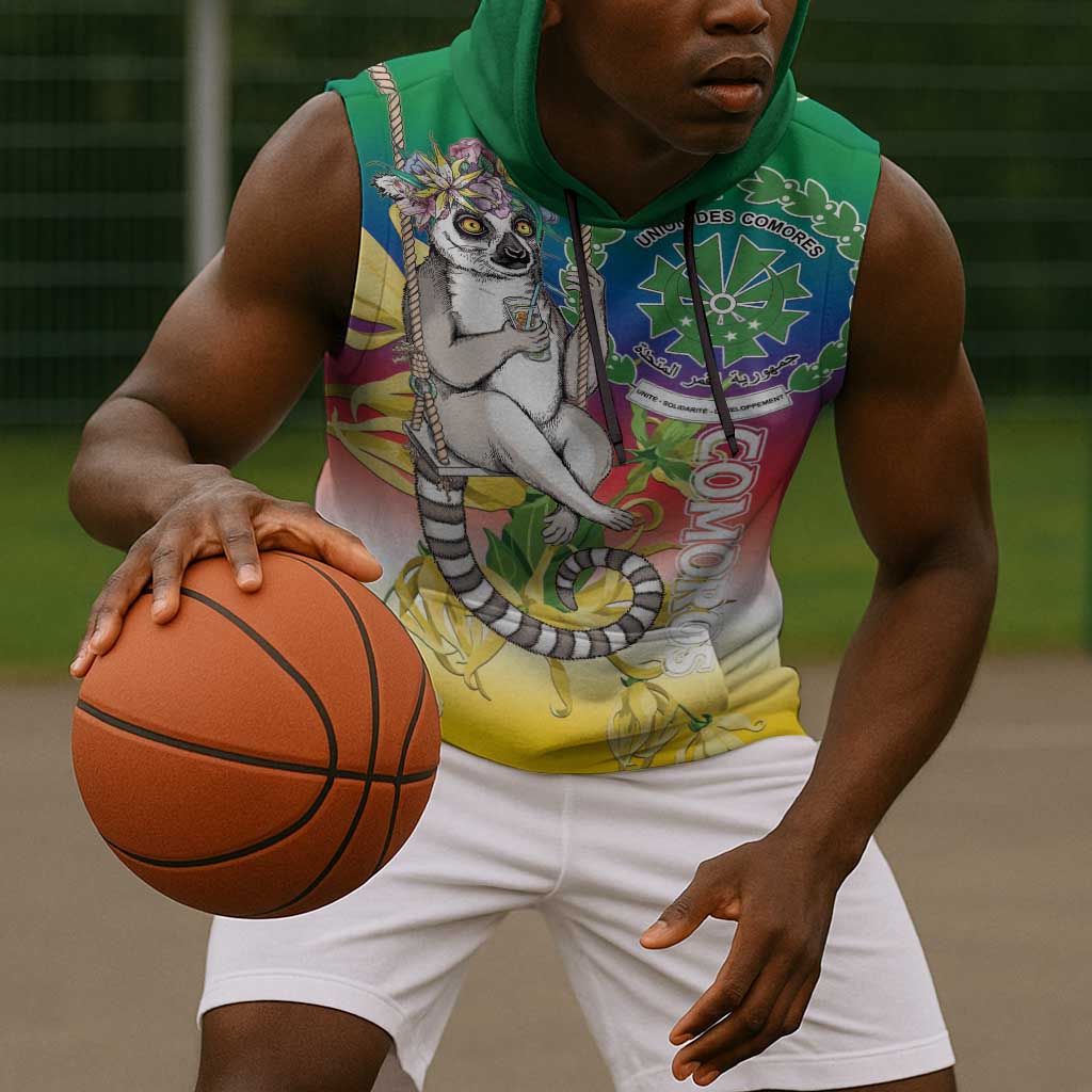 Comoros Sleeveless Hoodie Mongoose Lemur With Ylang Ylang - African Pride