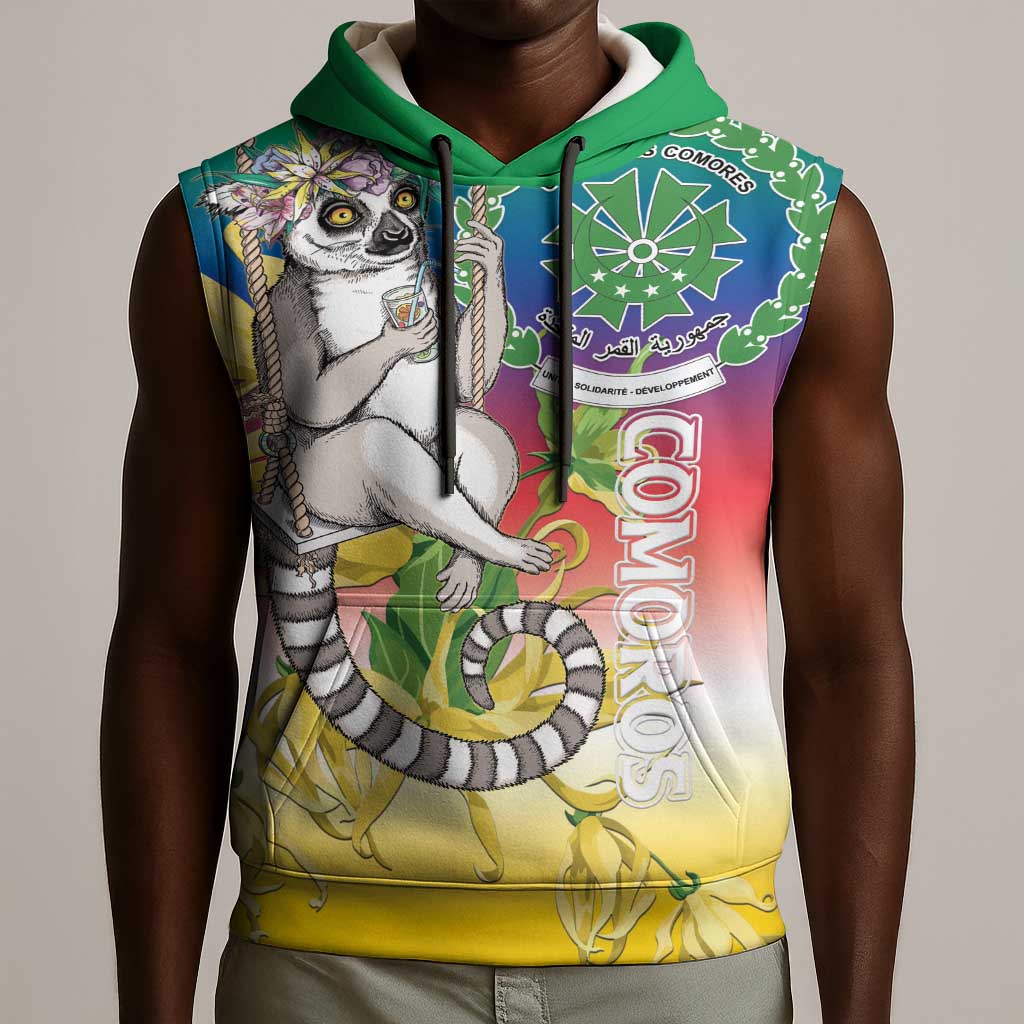 Comoros Sleeveless Hoodie Mongoose Lemur With Ylang Ylang - African Pride