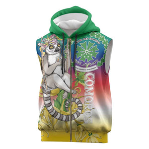 Comoros Sleeveless Zip Hoodie Mongoose Lemur With Ylang Ylang - African Pride
